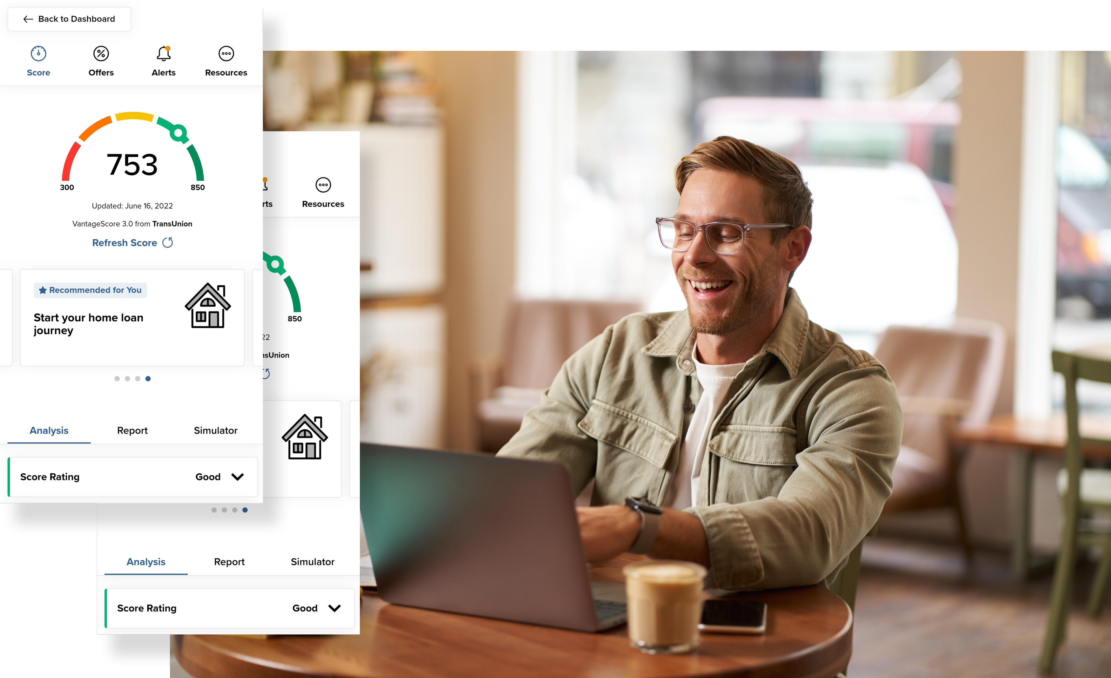 Happy client looking at their improved credit score